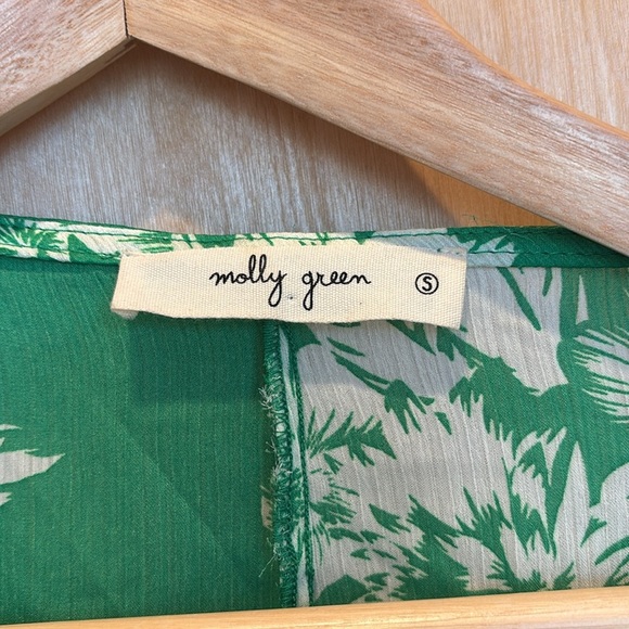 Molly Green Blouse Green Floral Tie Front Flowy Boho Size Small - Picture 5 of 6